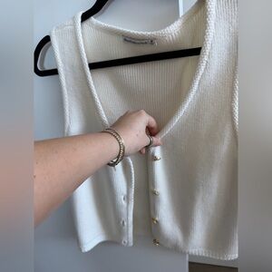 Abercrombie & Fitch Cream Knit Button Vest with Gold Accents
